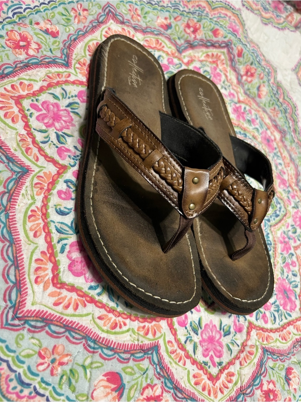Clark’s artisan collection suede leather braided Sandals thong size 8 - Picture 2 of 6